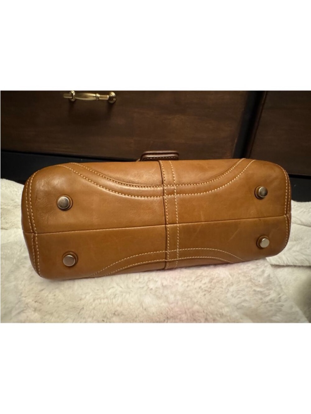 Coach SoHo Hampton Cognac Leather Shoulder Bag with Buckle Saddle Flap - Picture 8 of 14